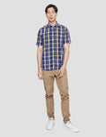 Lois Plaid Print Double Pocket Kemeja Pria