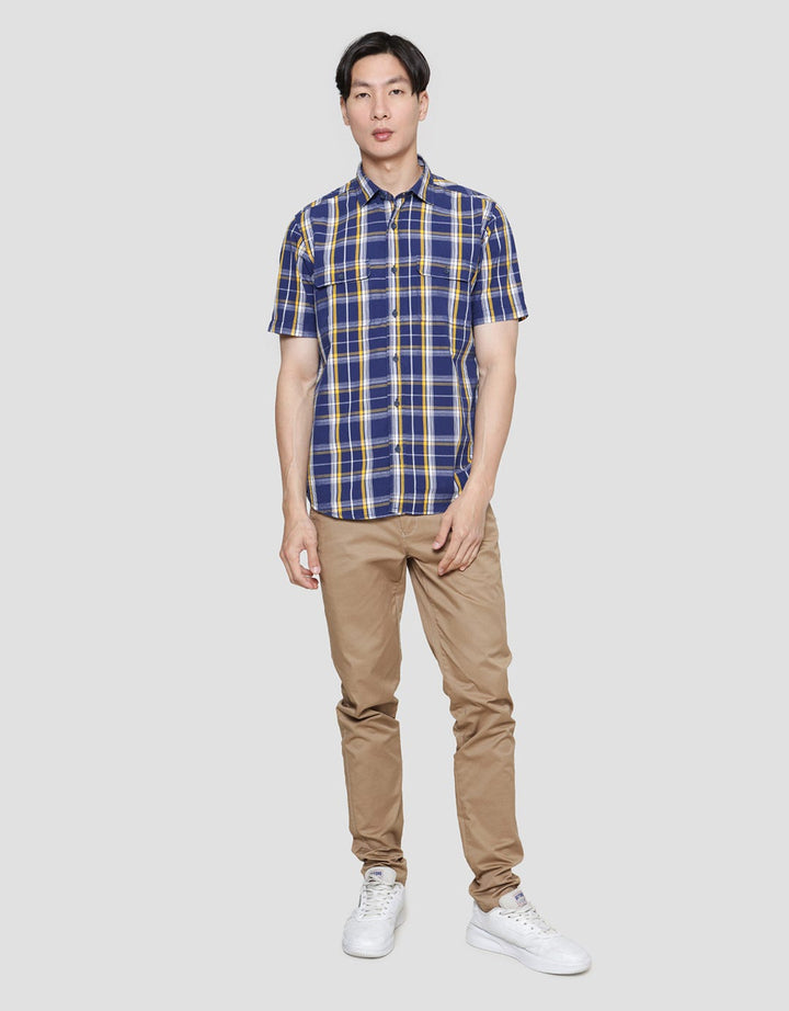 Lois Plaid Print Double Pocket Kemeja Pria