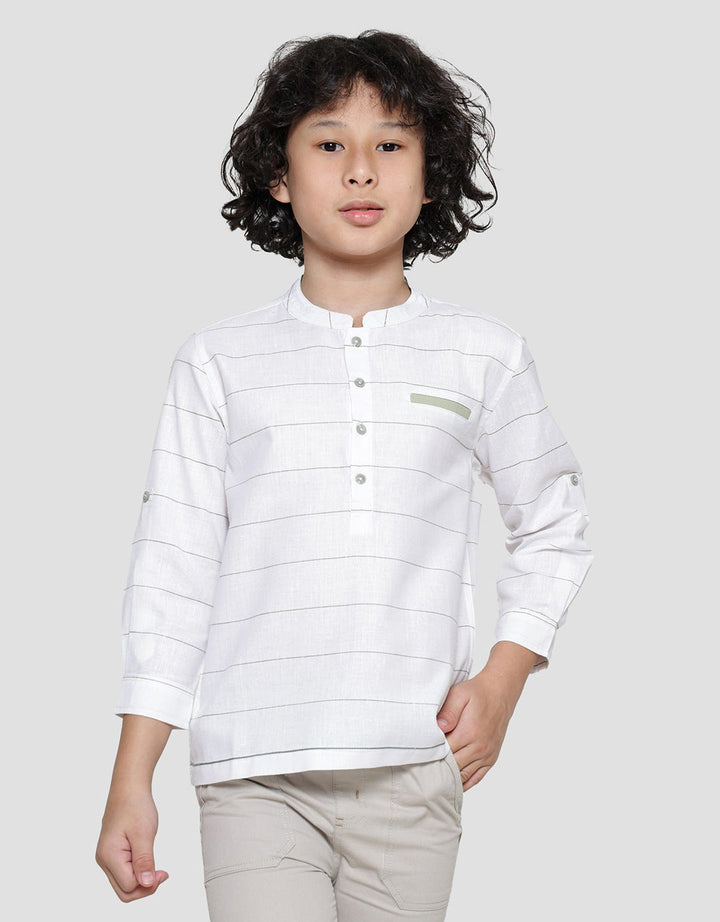 Little M Casual Stripe Kemeja Koko Lengan Panjang Anak Laki-laki