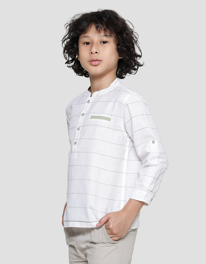 Little M Casual Stripe Kemeja Koko Lengan Panjang Anak Laki-laki