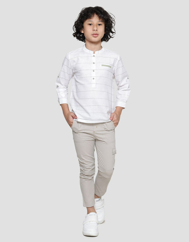 Little M Casual Stripe Kemeja Koko Lengan Panjang Anak Laki-laki