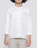 Little M Casual Stripe Kemeja Koko Lengan Panjang Anak Laki-laki