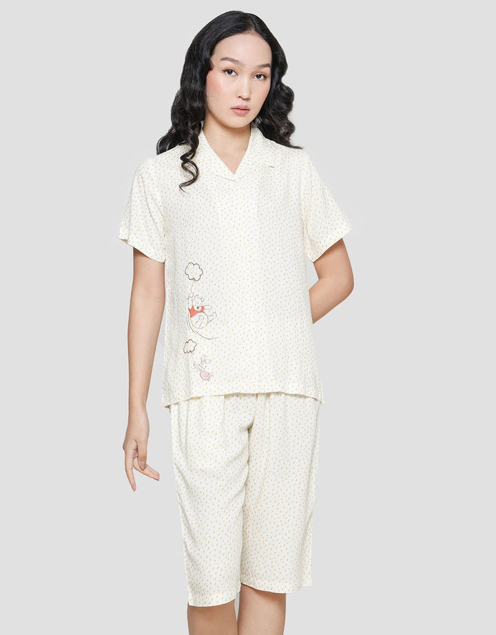Disney Pooh Rainy Rayon Baju Tidur Set Capri Wanita
