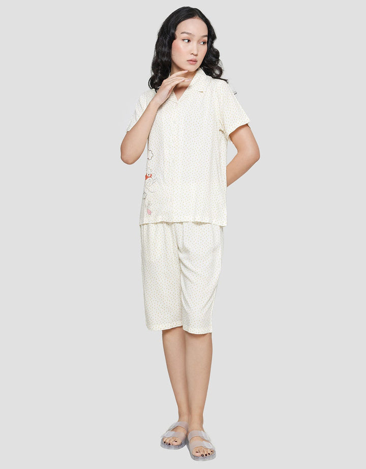 Disney Pooh Rainy Rayon Baju Tidur Set Capri Wanita