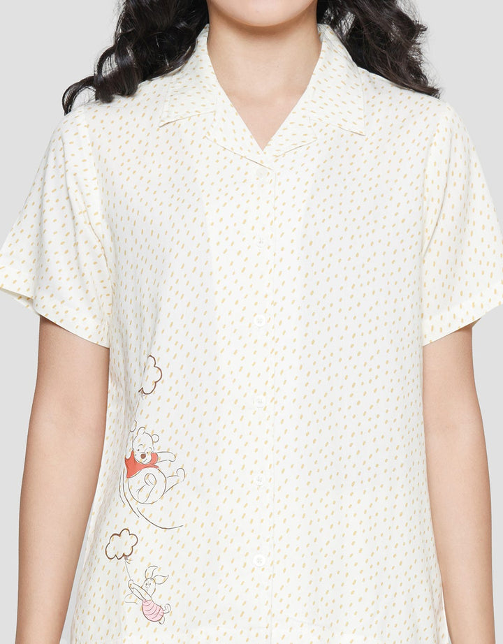 Disney Pooh Rainy Rayon Baju Tidur Set Capri Wanita