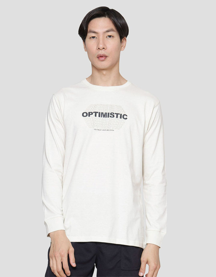 T Zone Print Optimistic Kaos Lengan Panjang Pria