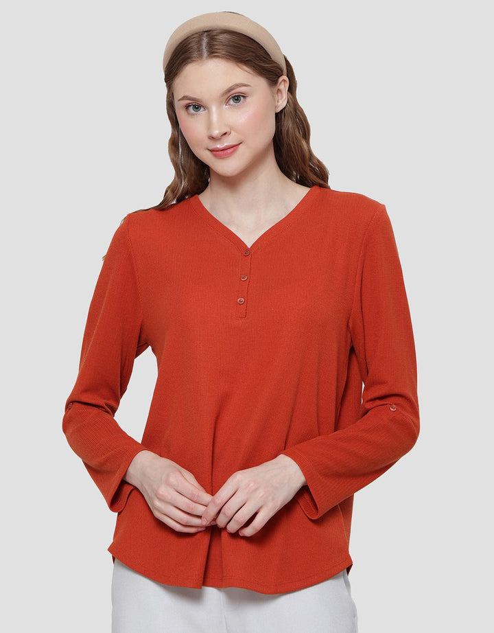 Connexion Vneck Texture Women's Long Sleeve T-Shirt