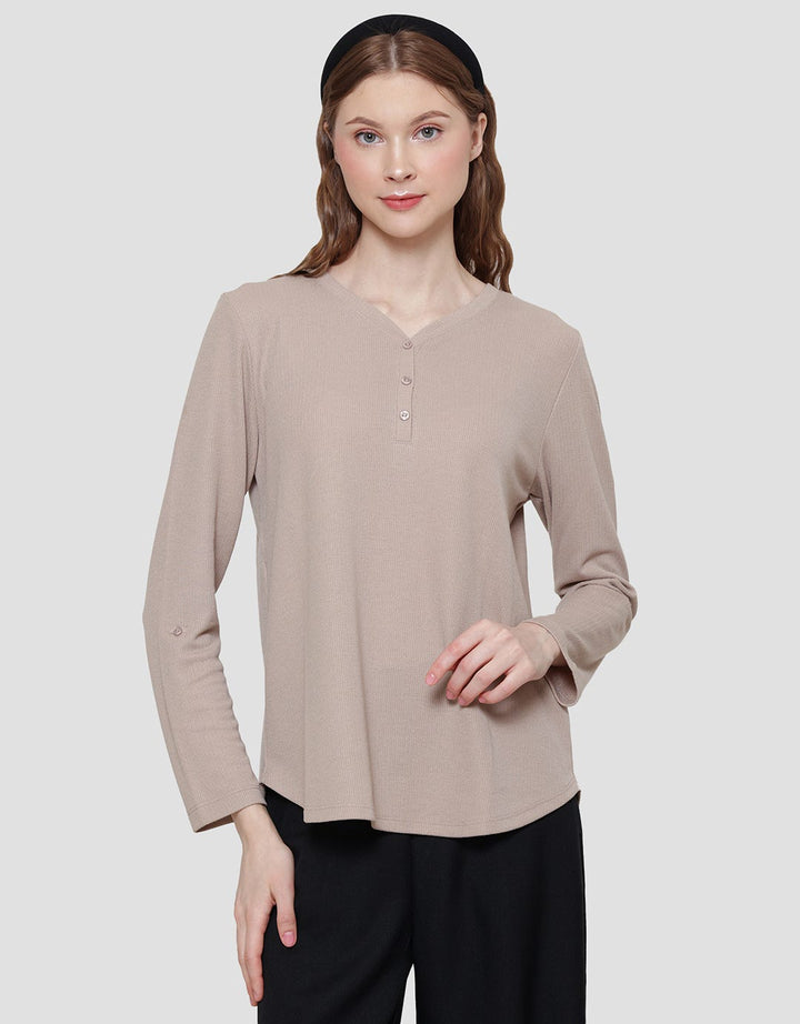 Connexion Vneck Texture Women's Long Sleeve T-Shirt