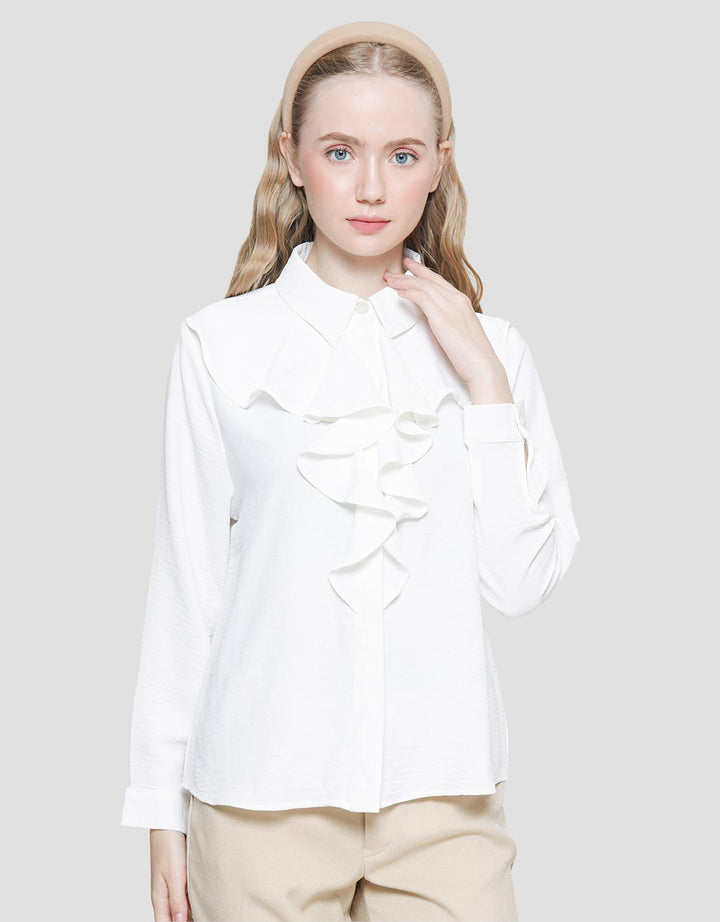 Connexion Poly Crinkle Ruffle Women's Long Sleeve Shirt
