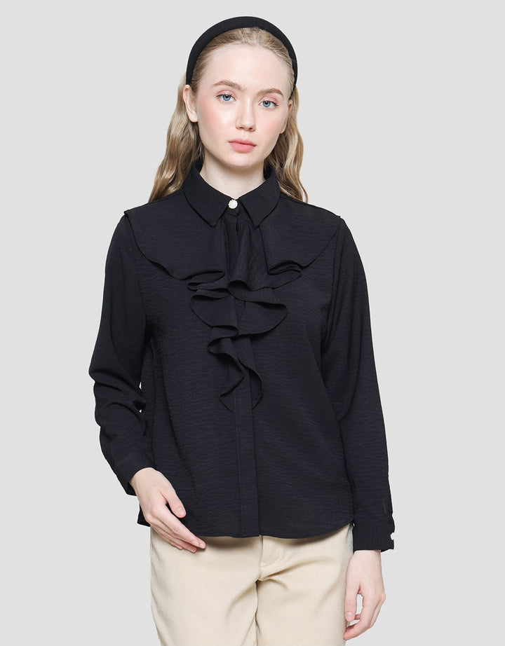 Connexion Poly Crinkle Ruffle Women's Long Sleeve Shirt