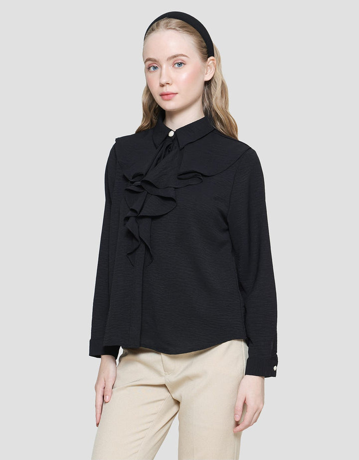Connexion Poly Crinkle Ruffle Women's Long Sleeve Shirt