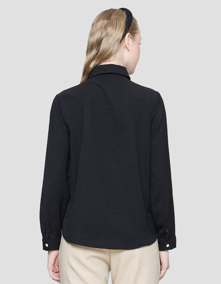 Connexion Poly Crinkle Ruffle Women's Long Sleeve Shirt