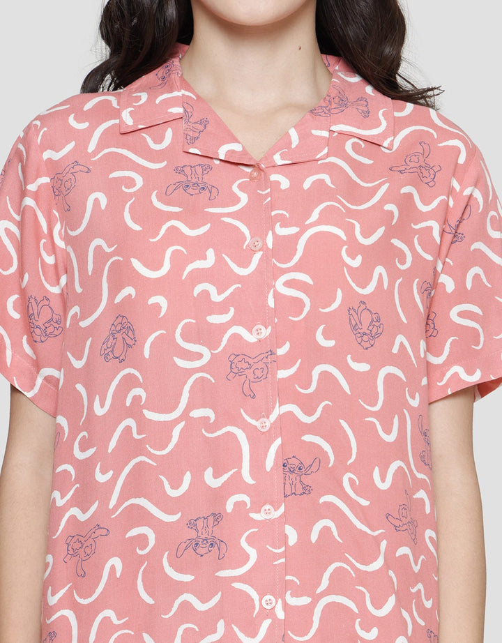 Disney Wave Line Stitch Piyama Set Wanita