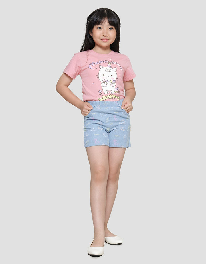 Little M Woven Full Print Dino Celana Pendek Anak Perempuan