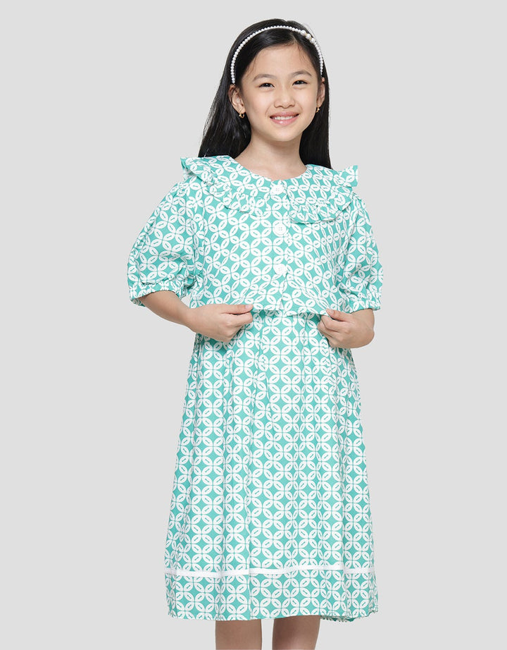 Sweet Miss Batik Kawung Krah Bordir Midi Dress Anak Perempuan