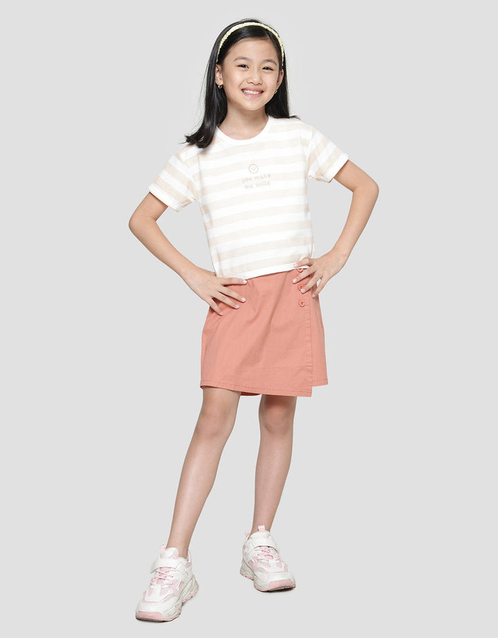 Little M Stripe Sablon Tengah 1 Kaos Lengan Pendek Anak Perempuan