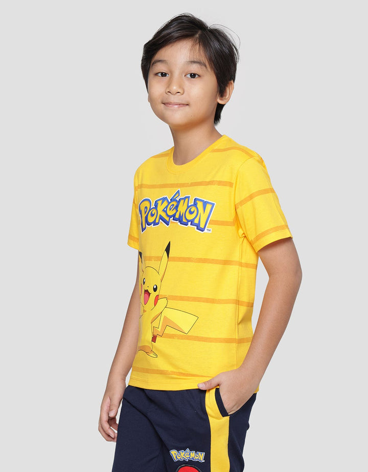 Pokemon Character Stripe Pikachu Short Sleeve T-Shirt Boys