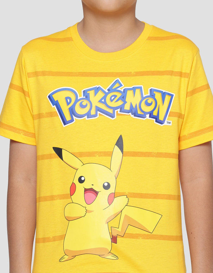 Pokemon Character Stripe Pikachu Short Sleeve T-Shirt Boys