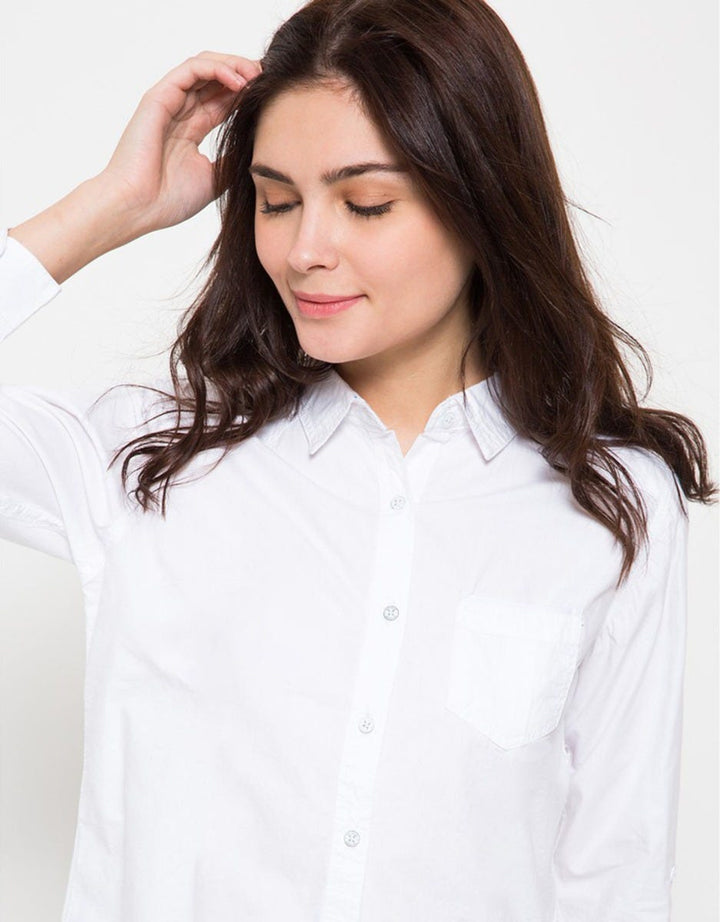 Nevada Wanita Basic Two Pockets LS Shirt Putih