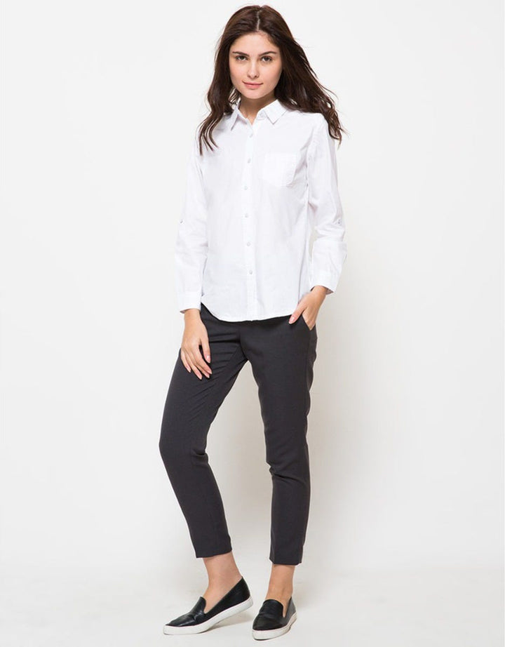 Nevada Wanita Basic Two Pockets LS Shirt Putih