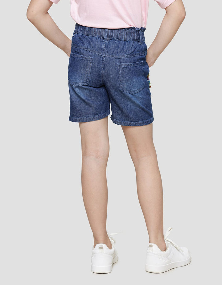 Little M Aplikasi Unicorn Celana Pendek Denim Anak Perempuan