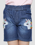 Little M Aplikasi Unicorn Celana Pendek Denim Anak Perempuan