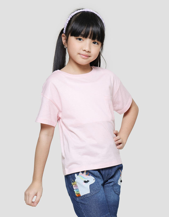 Aero Tencel Kantong  Kaos Lengan Pendek Anak Perempuan