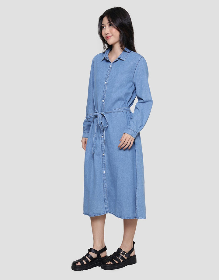 Nevada Denim Midi Dress Wanita