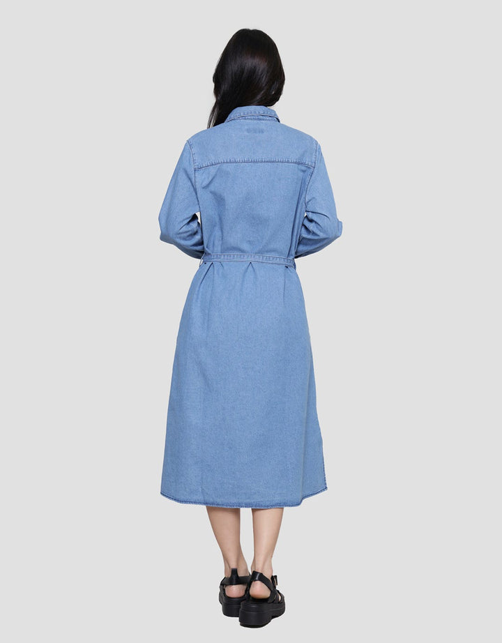 Nevada Denim Midi Dress Wanita