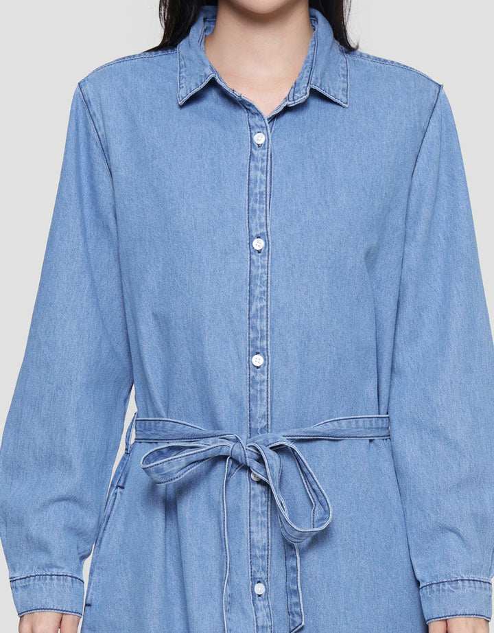 Nevada Denim Midi Dress Wanita