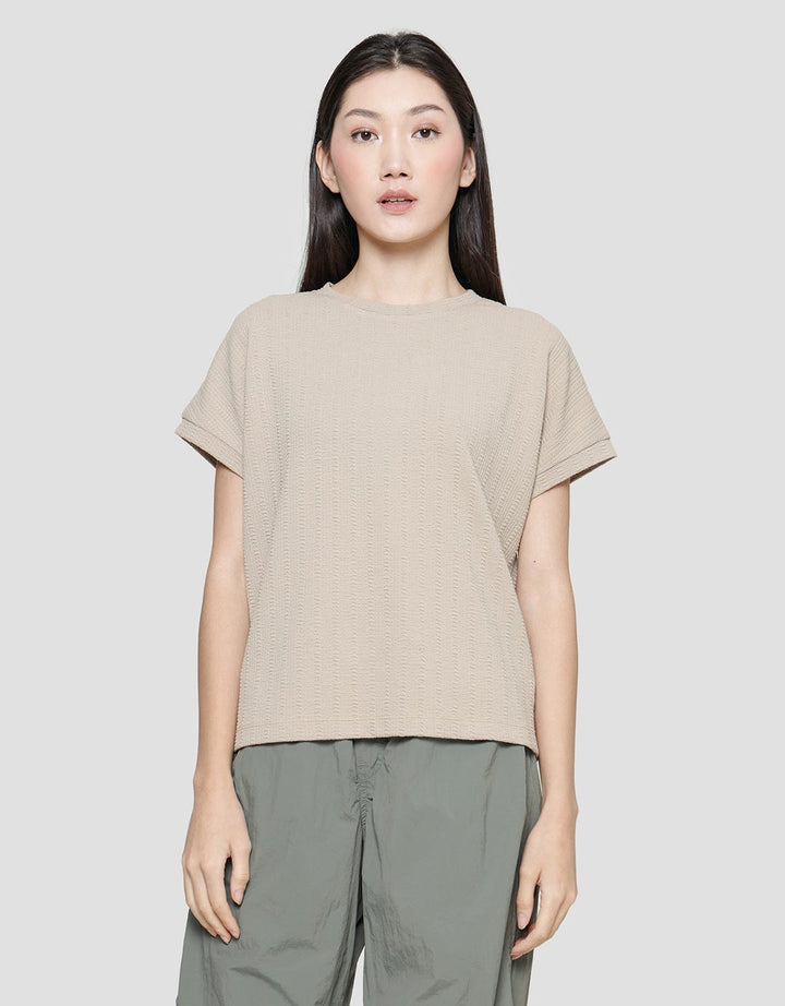 Connexion Knit Texture Crop Kaos Lengan Pendek Wanita
