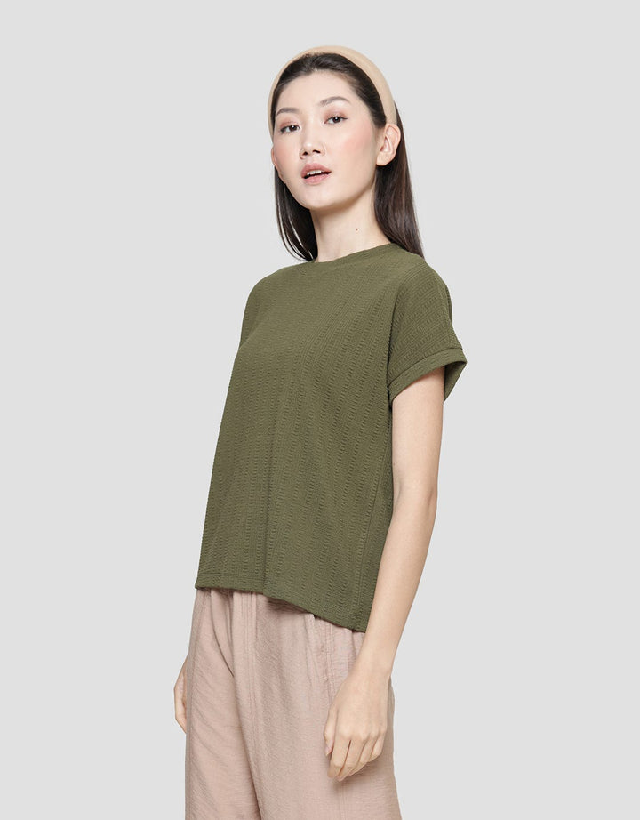 Connexion Knit Texture Crop Kaos Lengan Pendek Wanita