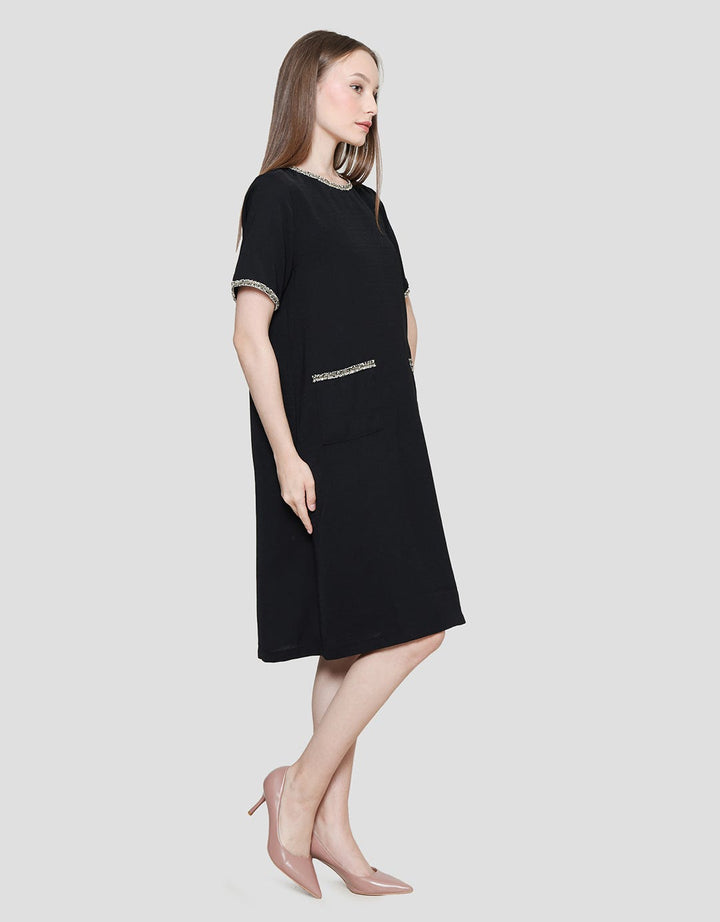St. Yves Tweed Accessories Midi Dress Wanita