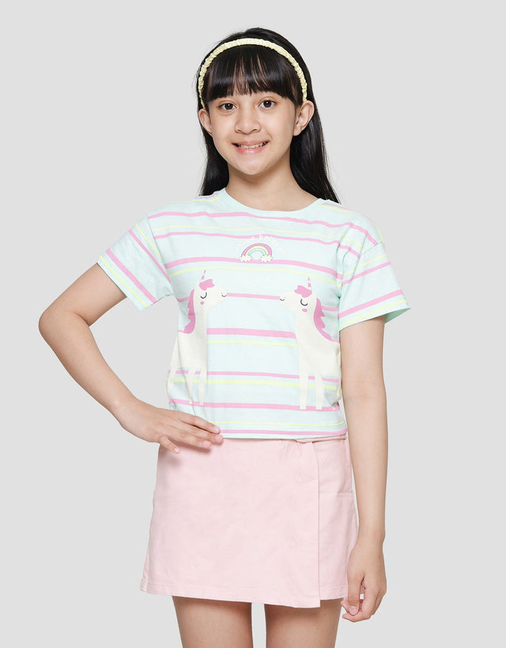 Little M Print Stripe 2 Unicorn Kaos Lengan Pendek Anak Perempuan