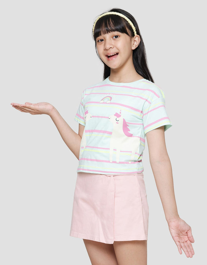 Little M Print Stripe 2 Unicorn Kaos Lengan Pendek Anak Perempuan