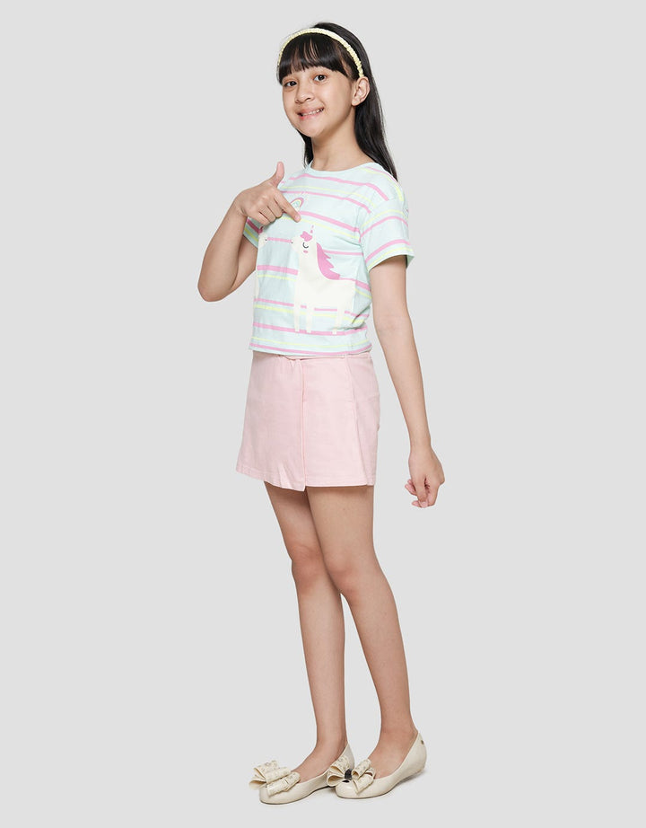 Little M Print Stripe 2 Unicorn Kaos Lengan Pendek Anak Perempuan