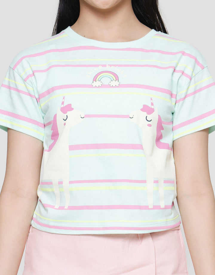Little M Print Stripe 2 Unicorn Kaos Lengan Pendek Anak Perempuan