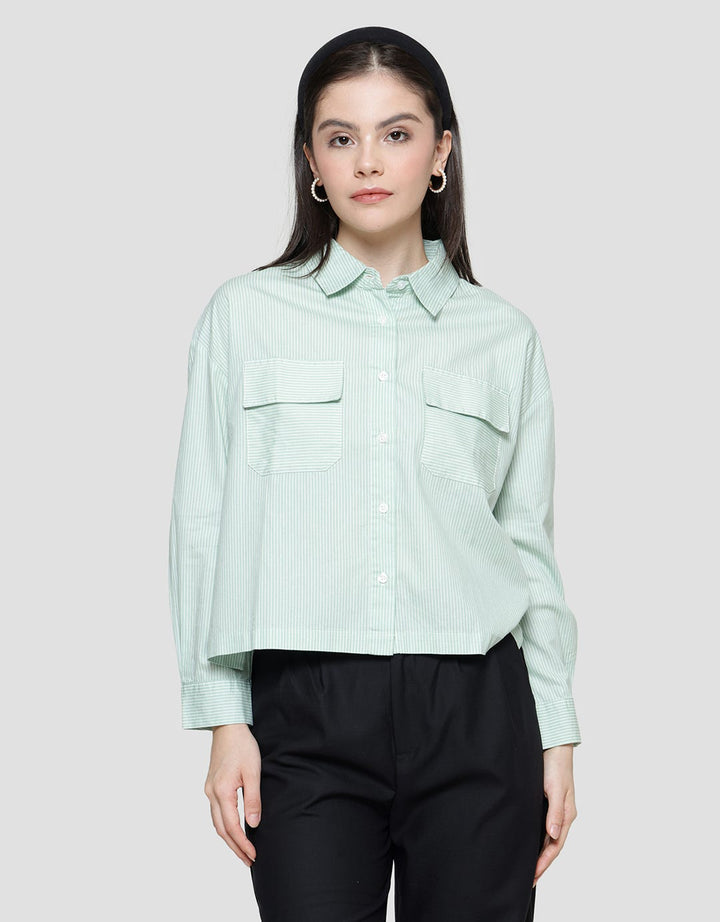 Nevada Stripe Look Woven Kemeja Lengan Panjang Wanita