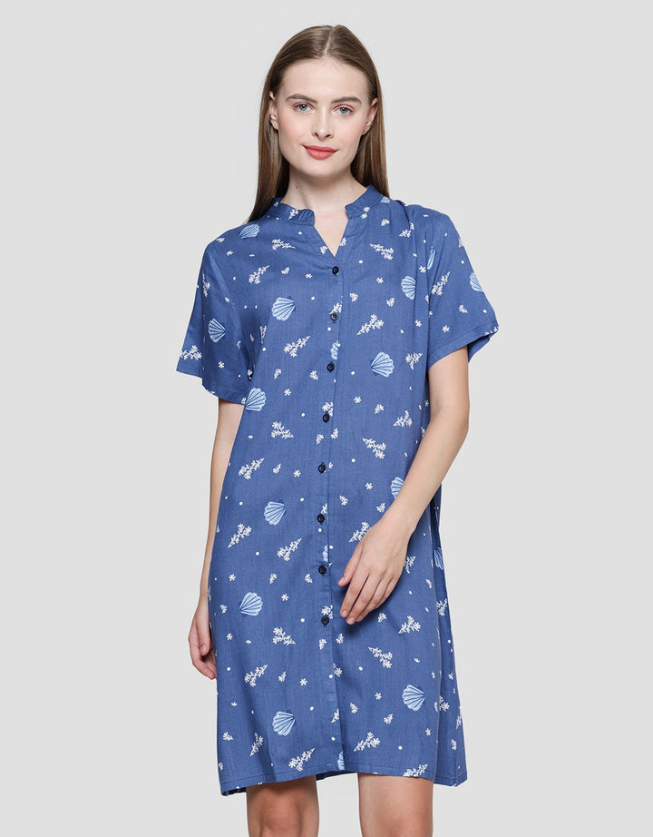 St. Yves Shell Leaves Midi Dress Lengan Pendek Wanita