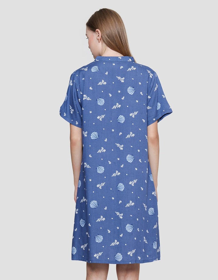 St. Yves Shell Leaves Midi Dress Lengan Pendek Wanita