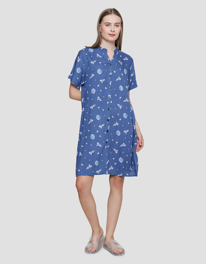 St. Yves Shell Leaves Midi Dress Lengan Pendek Wanita