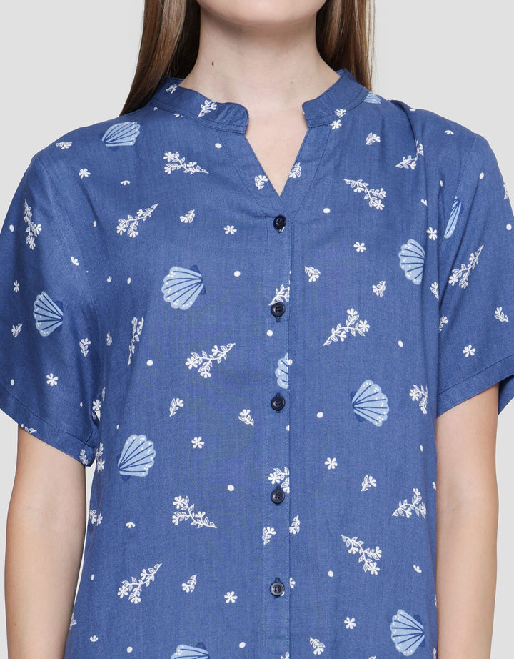 St. Yves Shell Leaves Midi Dress Lengan Pendek Wanita