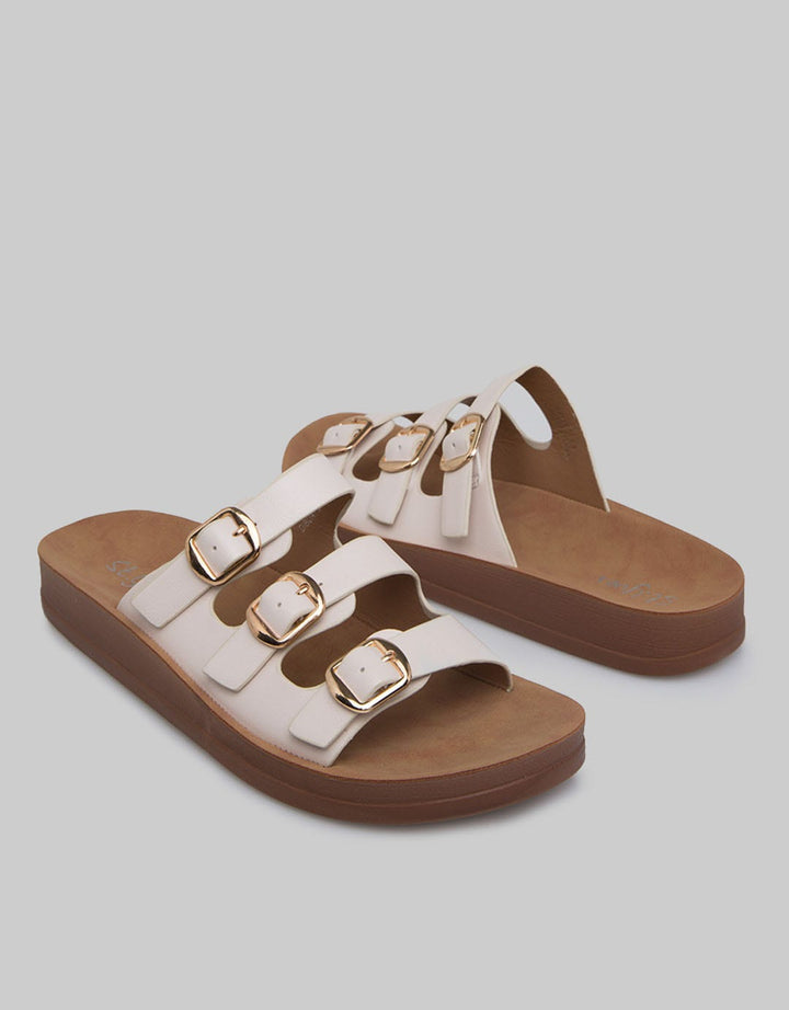 St. Yves Slipper Sandals Triple Strap Buckle