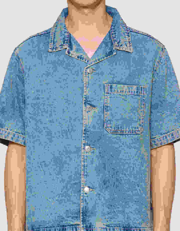 Nevada Woven Top Light Denim Boxy Kemeja Pria