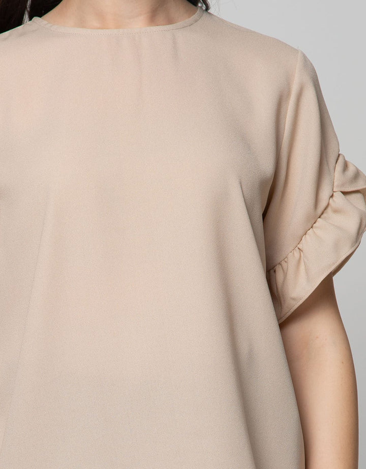 Connexion Short Sleeve Blouse Rayon Twill Plain With Ruffle In Sleeve