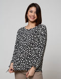St. Yves Long Sleeve Blouse Top Animal Roll Up Sleeves