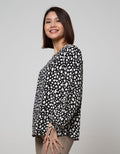 St. Yves Long Sleeve Blouse Top Animal Roll Up Sleeves