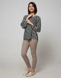 St. Yves Long Sleeve Blouse Top Animal Roll Up Sleeves
