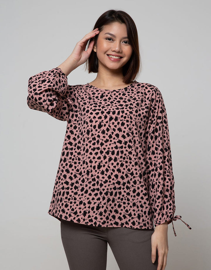 St. Yves Long Sleeve Blouse Top Animal Roll Up Sleeves
