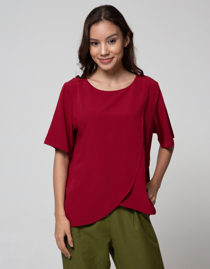 St. Yves Short Sleeve Blouse Overlap Krinkle